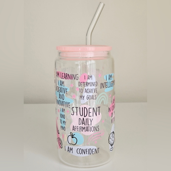 Student Daily Affirmations 16oz Clear Beer Can Glass Cup - Picture 1 of 5